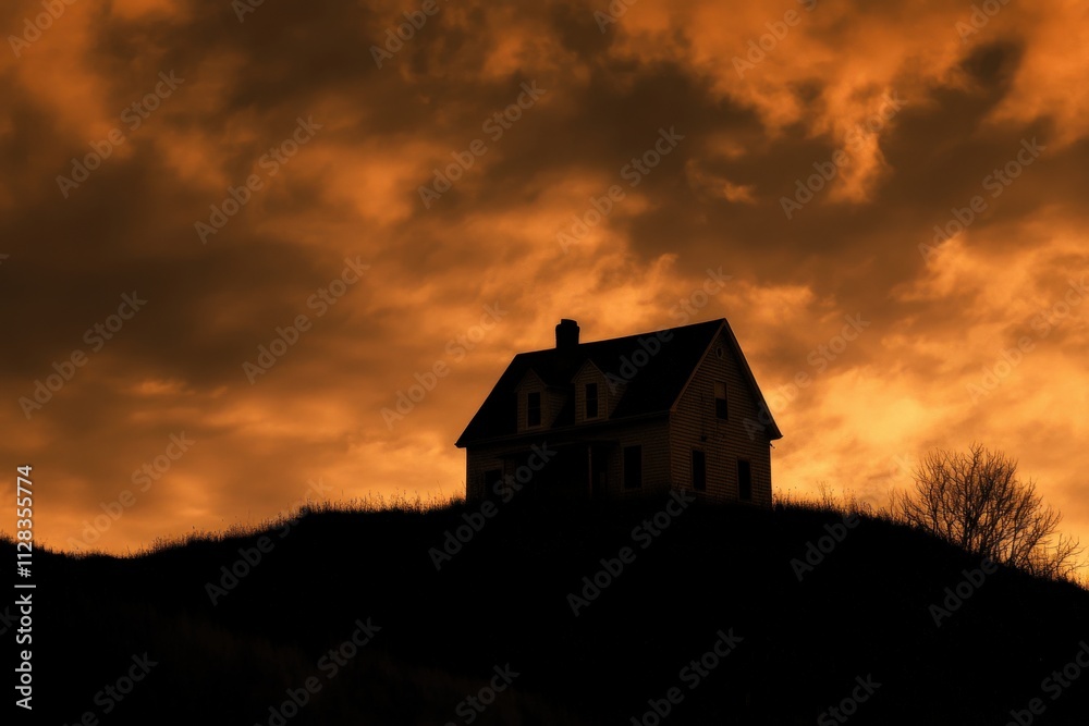 silhouette of a house against a dramatic sunset sky silhouette of a house against a dramatic sunset sky