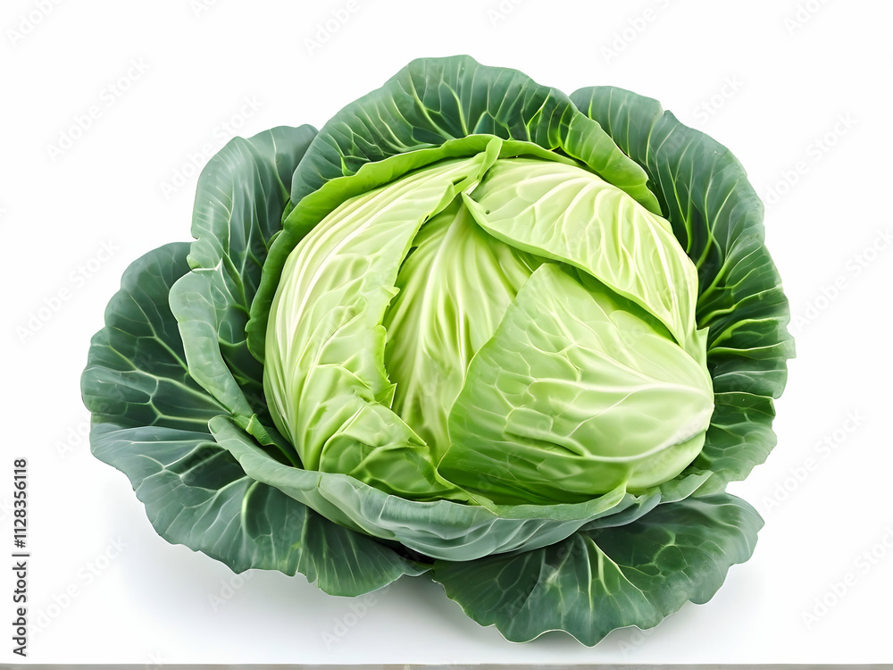 Fototapeta premium Head of fresh, organic cabbage isolated on white background, perfect for healthy salads and vegetarian dishes