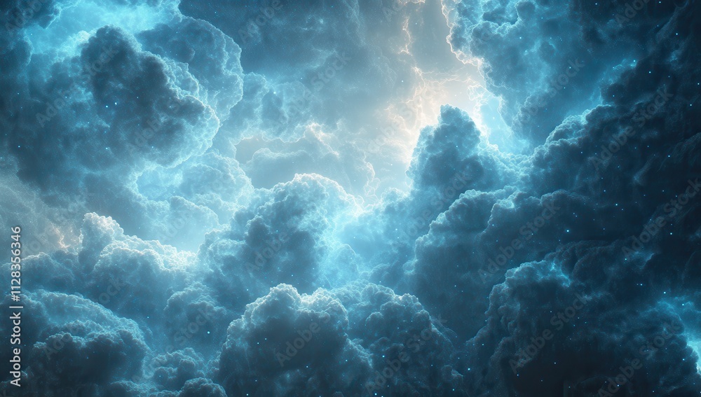 Ethereal Blue Cloudscape Illuminated by Celestial Light in a Dreamy Atmosphere with a Mystical Vibe Perfect for Use in Fantasy and Science Fiction Imagery Ethereal Blue Cloudscape Illuminated by Celestial Light in a Dreamy Atmosphere with a Mystical Vibe Perfect for Use in Fantasy and Science Fiction Imagery