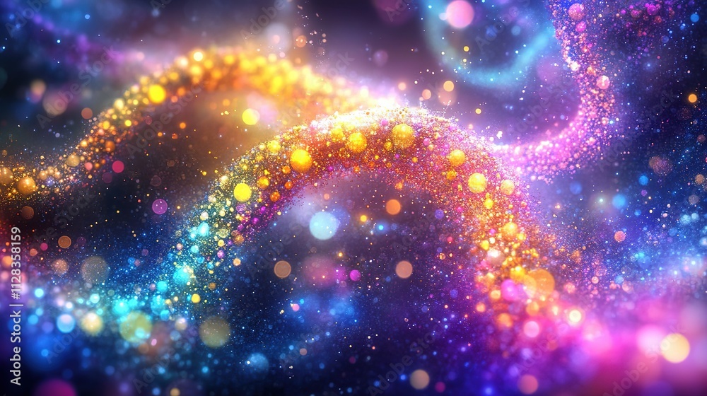 DNA strand molecular structure genetic material science background, colorful particles, abstract design, A vibrant representation of a DNA helix with glowing particles on a dark backdrop DNA strand molecular structure genetic material science background, colorful particles, abstract design, A vibrant representation of a DNA helix with glowing particles on a dark backdrop