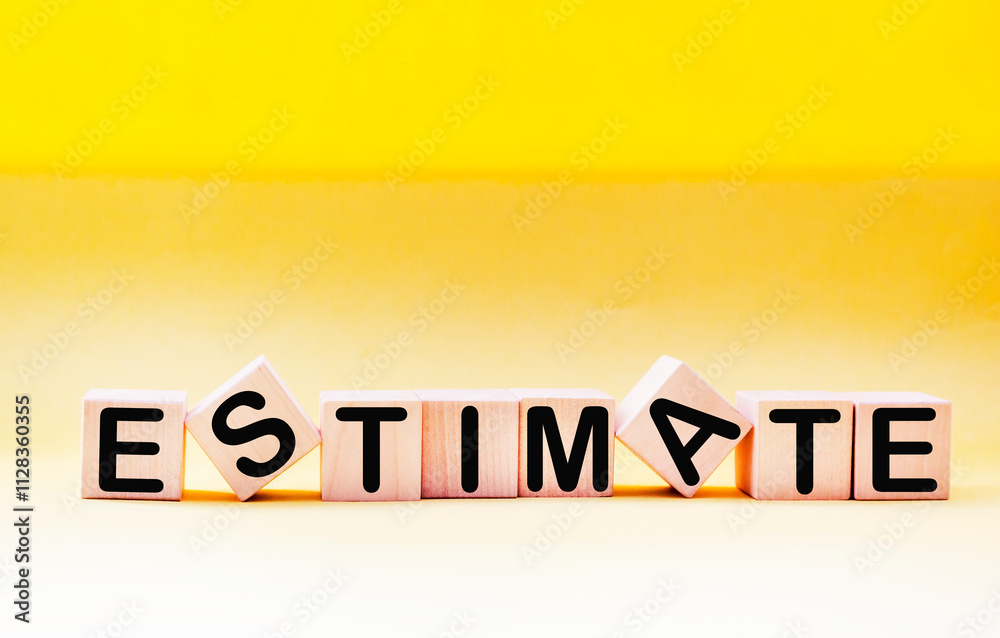 Obraz premium The ESTIMATE symbol . Beautiful yellow background, a place to copy. Business, ESTIMATE concept.