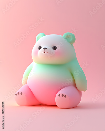 Colorful gradient bear toy studio setting digital art playful environment close-up view whimsical concept for kids decor