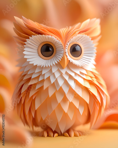 Whimsical paper owl sculpture art studio creative craft soft pastel environment close-up imaginative design for nature lovers photo