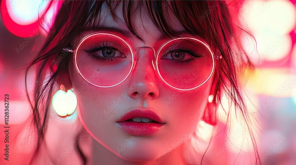 Cyberpunk Girl in Neon Lights Close-Up Portrait Cyberpunk Girl in Neon Lights Close-Up Portrait