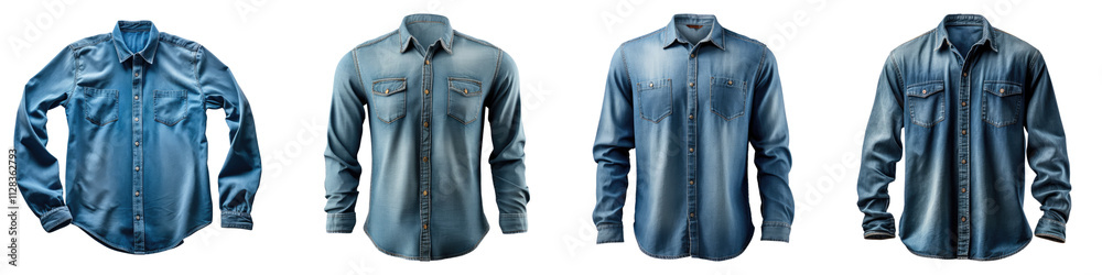 Blue jeans shirt isolated on transparent background, Set of Blue jeans shirt isolated on transparent background, Set of