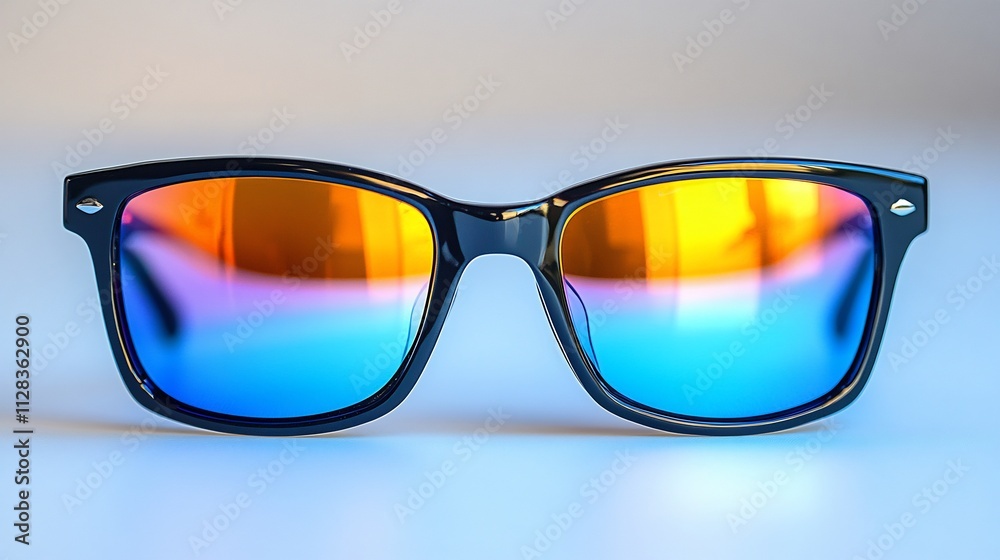 Isolated white background costly sunglasses glossy lenses and neon accents creating a luxury look for office wear