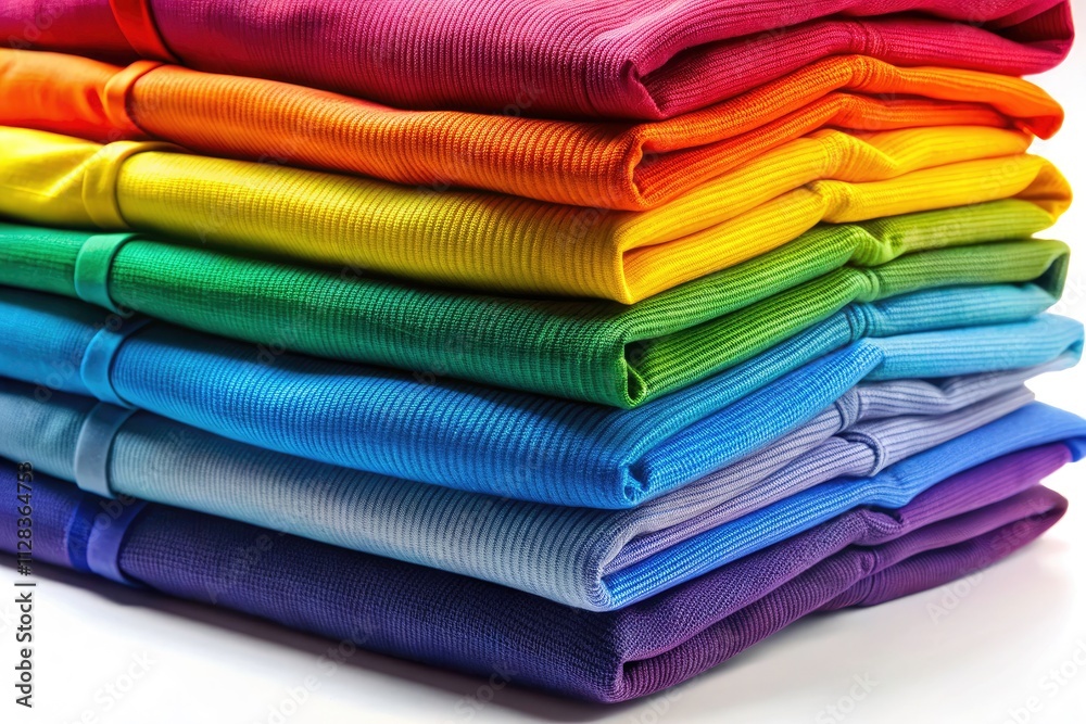 Rainbow Shirt Stack Macro Photography: Colorful Folded Clothing Closeup Rainbow Shirt Stack Macro Photography: Colorful Folded Clothing Closeup