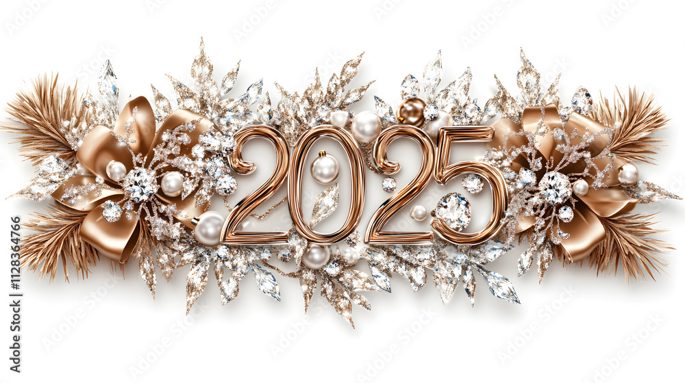Fototapeta premium An Opulent Representation of 2025 Featuring Ornate Letters and Elegant Christmas Decorations