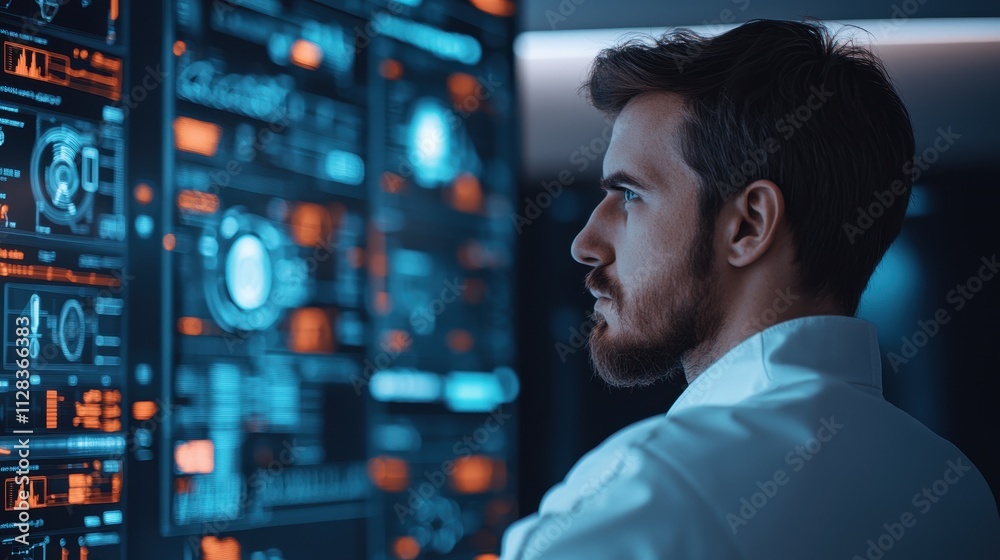 Data analysis in high-tech control room modern facility digital interface futuristic environment close-up perspective Data analysis in high-tech control room modern facility digital interface futuristic environment close-up perspective