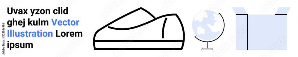Shoe, globe, and box represent e-commerce, global trade, shipping, logistics, retail, and international business. Ideal for online stores, importexport businesses, and shipment services. Landing page Shoe, globe, and box represent e-commerce, global trade, shipping, logistics, retail, and international business. Ideal for online stores, importexport businesses, and shipment services. Landing page