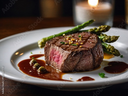 Perfectly grilled steak served with asparagus and sauce for an elegant dining experience.