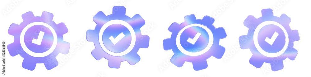 Set of 4 3d glass tick mark in a gear shape with aberration effect ...
