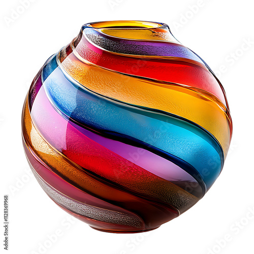 Swirling purple and blue art glass sphere isolated on transparent background