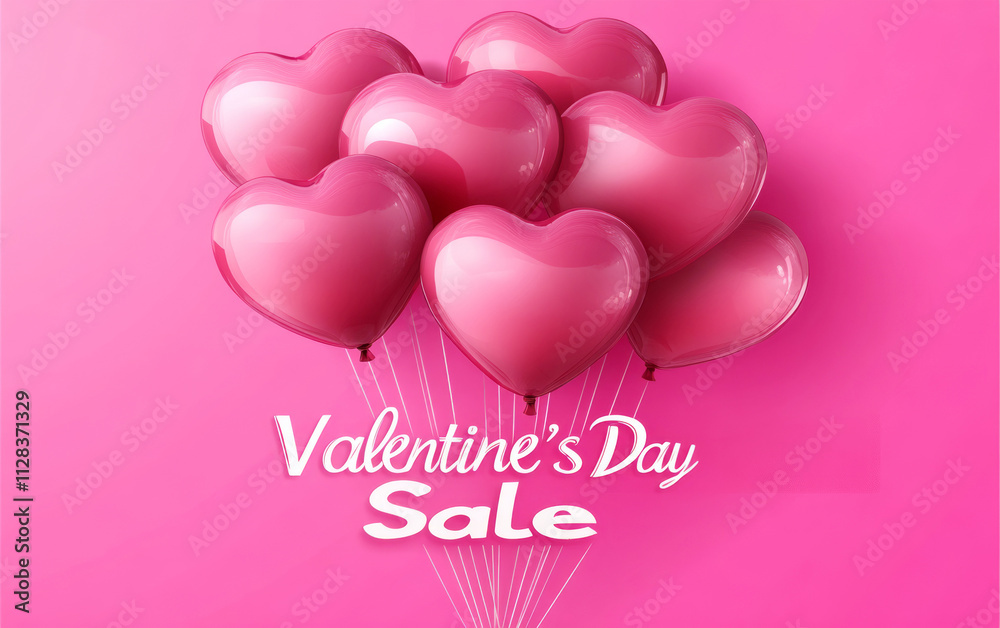 Valentine's day sale message with pink heart shaped balloons on a pink background Valentine's day sale message with pink heart shaped balloons on a pink background