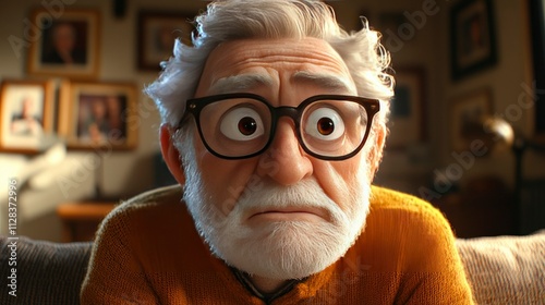 Concerned Elderly Animated Man in Living Room