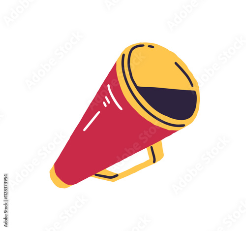 Icon of loudspeaker. Red megaphone for public speech, performance. Bullhorn to announce marketing promotion, advertisement. Loud speaker, alarm equipment. Flat isolated vector illustration on white