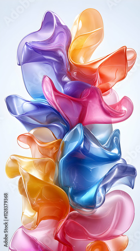 Abstract Colorful Fluid Sculptures, Vibrant Hues Intertwined, Creating a Dynamic and Artistic Composition with Glossy Texture and Smooth Curves.