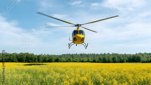 Medical Helicopter Landing in Rural Field to Provide Emergency Assistance and Critical Care by Trained Emergency Response Team photo