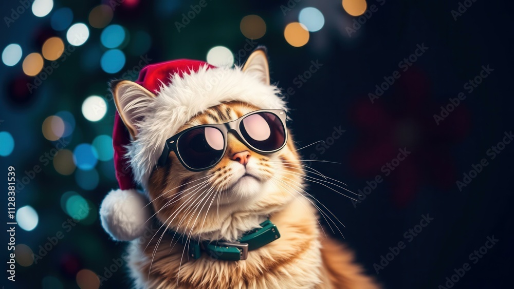 Festive Feline: A Cool Cat in Santa Hat and Sunglasses, Perfect for Christmas Cards and Holiday Decor Festive Feline: A Cool Cat in Santa Hat and Sunglasses, Perfect for Christmas Cards and Holiday Decor