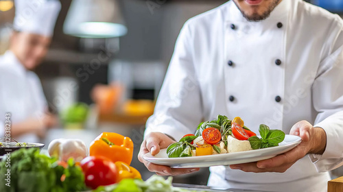 A restaurant serving gourmet meals with a chef in the kitchen, used as a restaurant bar. photo