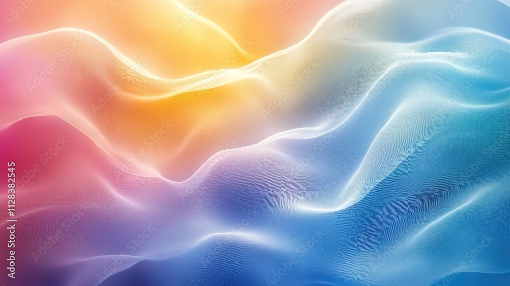 Obraz premium Abstract pastel wave background; soft, flowing colors create a serene, calming mood ideal for websites, presentations, or designs needing a peaceful aesthetic.