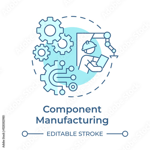 Contract manufacturing light blue concept icon. Production of individual parts. Industrial process. Automation. Round shape line illustration. Abstract idea. Graphic design. Easy to use in article