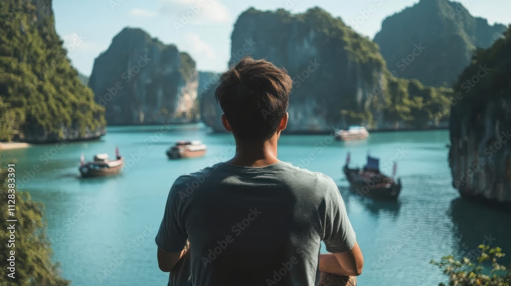 A young man designing universal access tools for luxury travel in Asia A young man designing universal access tools for luxury travel in Asia