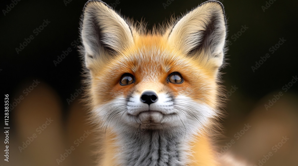 Surprised baby fox ears raised tail puffed out isolated on white background Surprised baby fox ears raised tail puffed out isolated on white background
