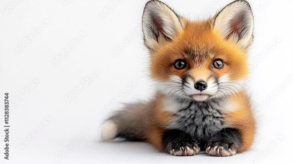 Surprised baby fox ears raised and tail fluffed out looking alert and adorable isolated on a white background Surprised baby fox ears raised and tail fluffed out looking alert and adorable isolated on a white background