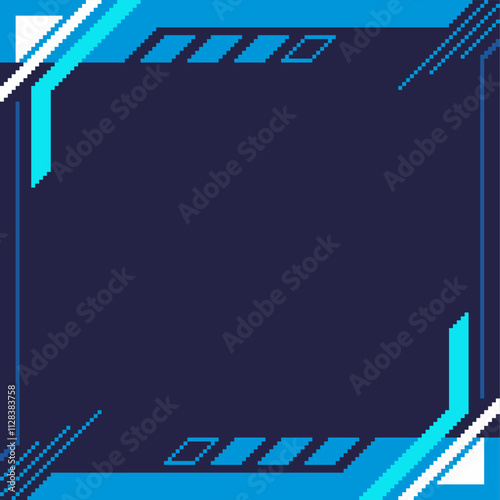 Cyberpunk Cyan Blue Pixel Art Industrial Style Interface Frame with Dark Blue Background