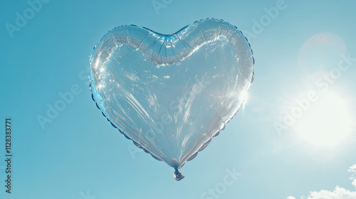 heart shaped balloon floating against clear blue sky, radiating joy