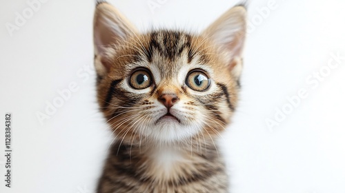Alert baby kitten perked ears and a surprised expression perfect for depicting moments of feline curiosity isolated on white background