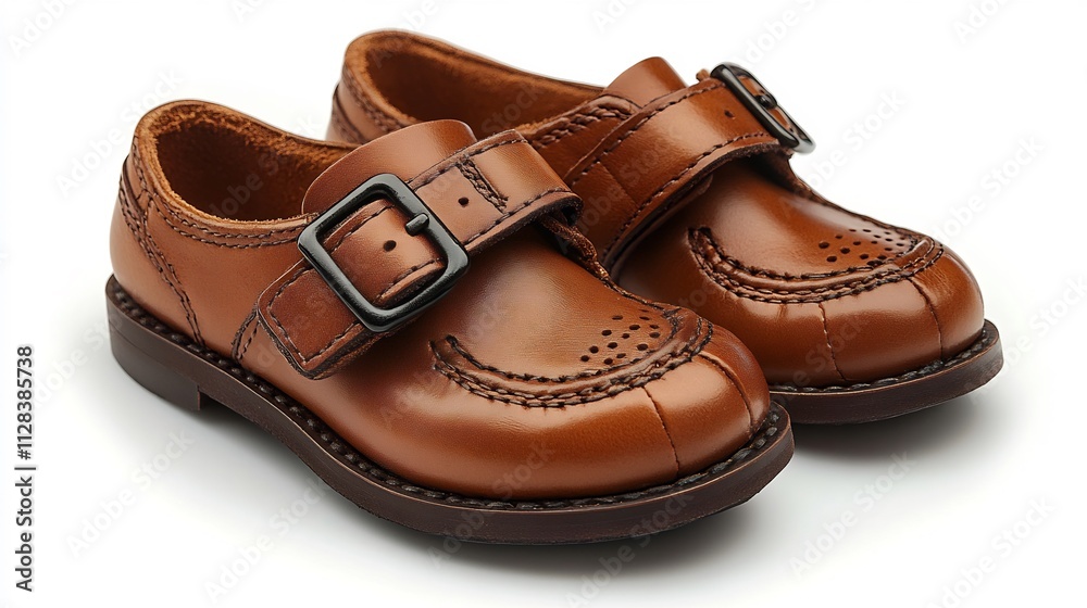 Traditional baby shoes hook and loop fastener strap and soft leather material isolated on white background Traditional baby shoes hook and loop fastener strap and soft leather material isolated on white background
