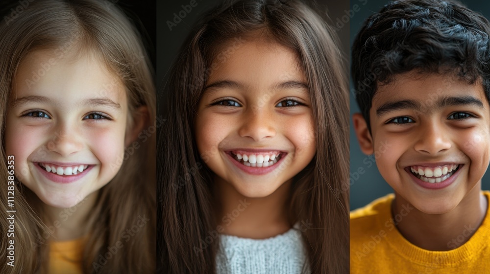 Closeup of three diverse kids, a white girl with a bright smile and medium-length hair, a Black girl with a joyful grin and long hair Closeup of three diverse kids, a white girl with a bright smile and medium-length hair, a Black girl with a joyful grin and long hair