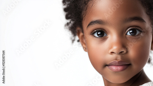 Young child with brown hair and brown eyes is smiling. The child's eyes are open wide, and the mouth is slightly open. The child's face is the main focus of the image, and the overall mood is happy