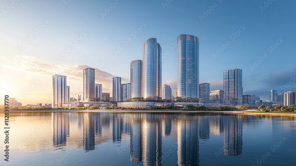 Naklejka premium abstract modern construction of cityscape with buildings, modern interior architectural various building, abstract modern showcasing a vibrant cityscape with modern architecture.