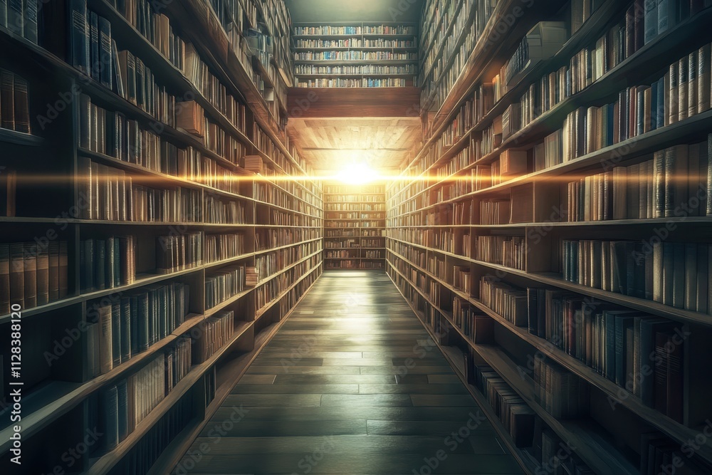 custom made wallpaper toronto digitalLight streaming through a library corridor filled with books during sunset hours