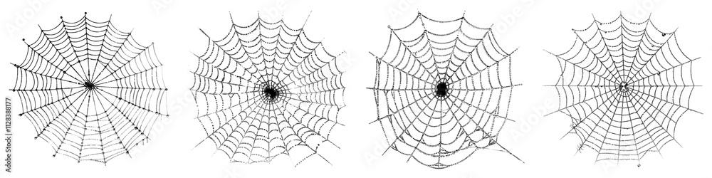 Fototapeta premium Spider web isolated on transparent background, Set of