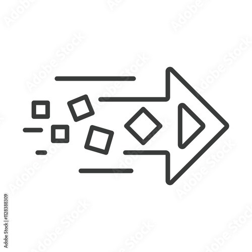 Quick arrow with squares icon in line design. Quick, arrow, squares, motion, direction, speed, dynamic on white background vector. Quick arrow with squares editable stroke icon