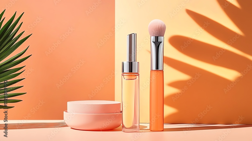 A body shimmer brush with a metallic handle, styled next to shimmering powder