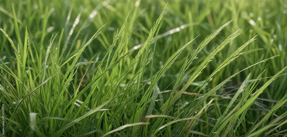 Close-up of individual grass blades with delicate texture and subtle movement, leafy greens, plant details, macro photography Close-up of individual grass blades with delicate texture and subtle movement, leafy greens, plant details, macro photography