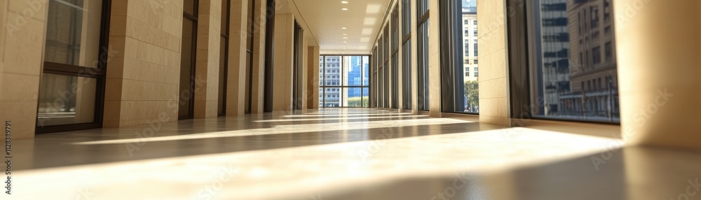 Obraz premium Majestic Architectural Hallway with Stunning City Views
