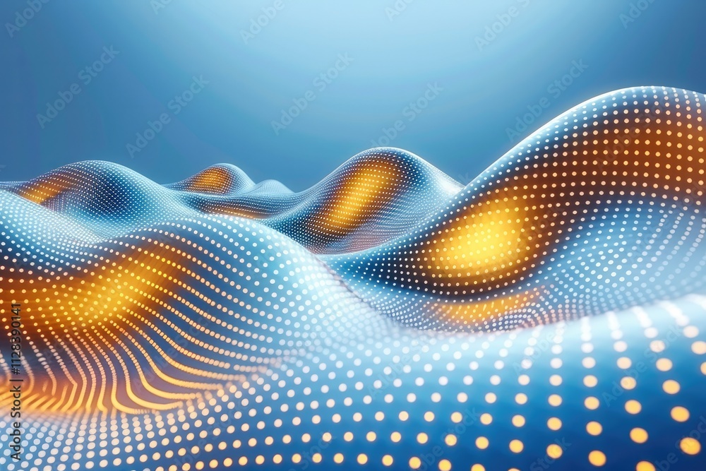 Fototapeta premium A geometric tech background with intricate golden meshes over a smooth blue gradient. The design features shiny stripes and a layered grid pattern, giving it a deluxe and corporate appeal.