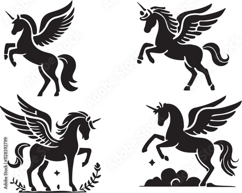 Unicorn silhouette set vector icon illustration