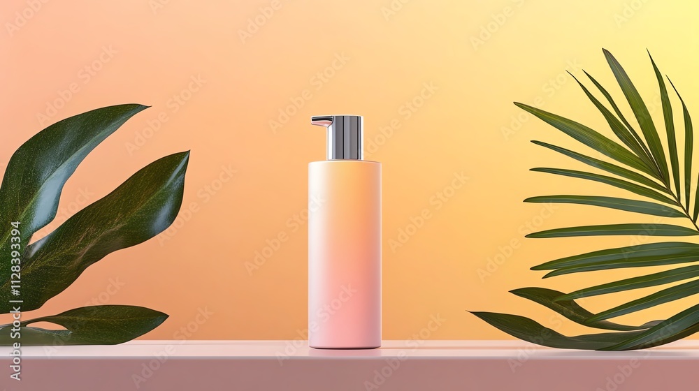 A radiant body spray bottle in gradient pastel tones, styled artistically