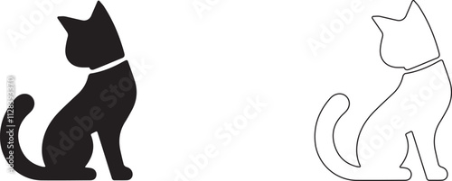 Cat looking at its tail. Vector silhouette.
