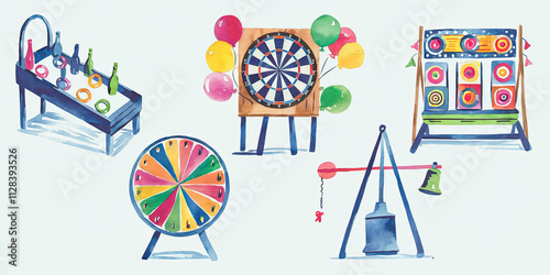 Funfair Games Carnival Games Dartboard Ring Toss Wheel Bell Ringing photo