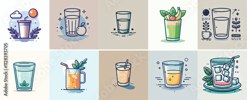 Glass vector set with simple and minimalist flat design style