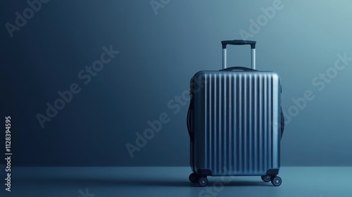 Travel suitcase standing on the floor with modern background