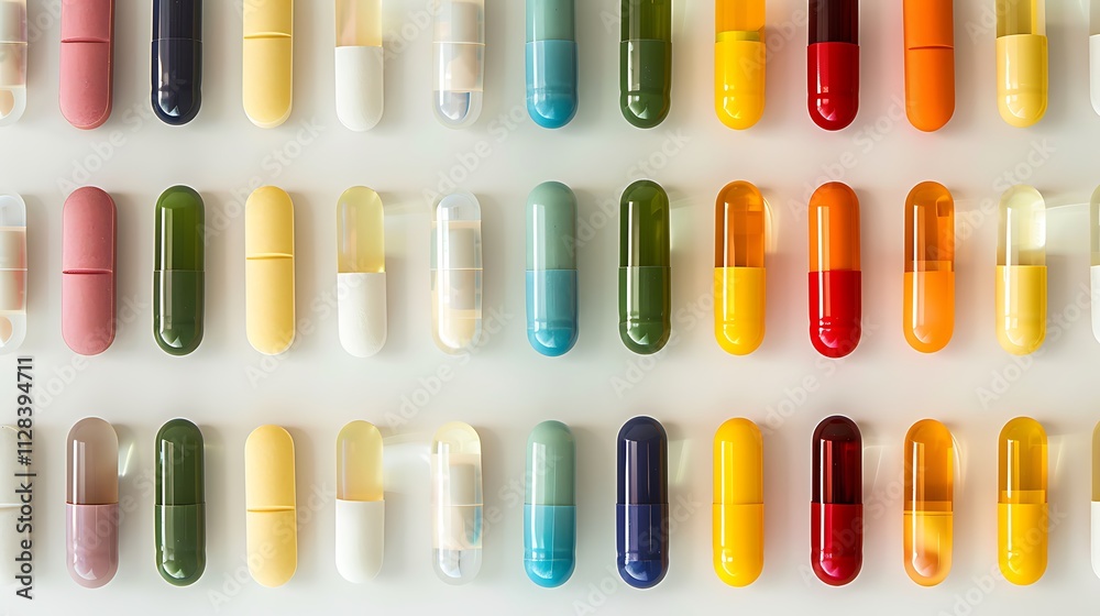 variety of colorful pills and capsules displayed neatly, showcasing an array of vibrant medications and supplements, highlighting their diverse shapes and colors in an organized manner variety of colorful pills and capsules displayed neatly, showcasing an array of vibrant medications and supplements, highlighting their diverse shapes and colors in an organized manner